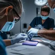 Medical professional in hospital environment showing successful wound care treatment with Hydrofera Blue